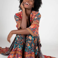 Natural Life Let's Go West Kaftan - Navy Red Floral Border -Natural Life Shop 1A2A0202 scaled