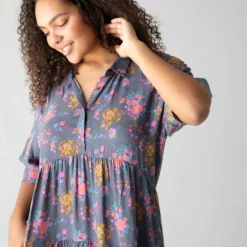 Natural Life Rebecca Tiered Dress - Charcoal Blue Border -Natural Life Shop 1A2A0236 scaled