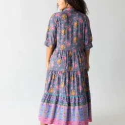 Natural Life Rebecca Tiered Dress - Charcoal Blue Border -Natural Life Shop 1A2A0251 scaled