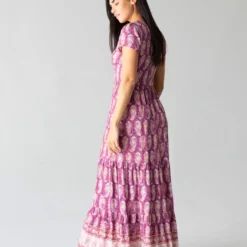 Natural Life Evangeline V-Neck Maxi Dress - Purple Border -Natural Life Shop 1A2A0441 scaled