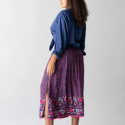 Natural Life Addie Midi Skirt - Navy Pink Floral Border -Natural Life Shop 1A2A0477 scaled