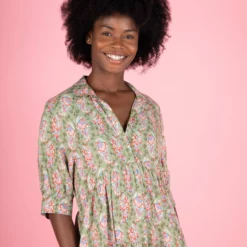 Natural Life Rebecca Tiered Dress - Light Green Floral Border -Natural Life Shop 1A2A0480 scaled