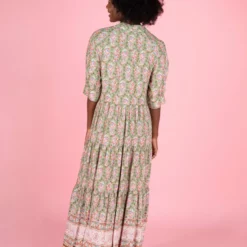 Natural Life Rebecca Tiered Dress - Light Green Floral Border -Natural Life Shop 1A2A0491 scaled