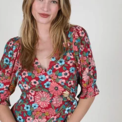 Natural Life Sophia Wrap Dress - Blue Red Floral -Natural Life Shop 1A2A3388 scaled
