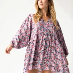 Natural Life Oversized Lace Tunic - Pink Calico