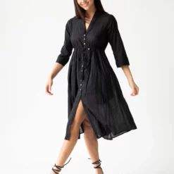 Natural Life Chloe Woven Midi Dress - Black -Natural Life Shop 1A2A4343 6df7c480 f53a 44b1 b3f0 ee2966b3e541 scaled