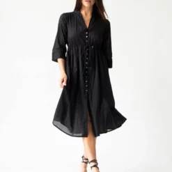 Natural Life Chloe Woven Midi Dress - Black -Natural Life Shop 1A2A4364 scaled