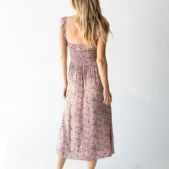 Natural Life Megan Smocked Midi Dress - Cream Pink Floral -Natural Life Shop 1A2A4659 scaled