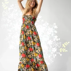 Natural Life Elizabeth Maxi Dress - Black Red Poppy