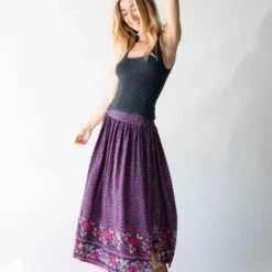 Natural Life Addie Midi Skirt - Navy Pink Floral Border -Natural Life Shop 1A2A4762 scaled