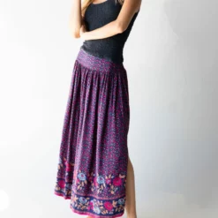 Natural Life Addie Midi Skirt - Navy Pink Floral Border