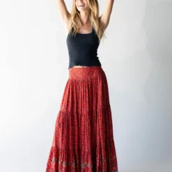 Natural Life Hanna Convertible Maxi Skirt - Red Floral Border