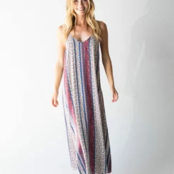 Natural Life Gracie V-Neck Slip Dress - Tan Stripe