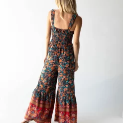 Natural Life Megan Smocked Jumpsuit - Navy Red Floral Border -Natural Life Shop 1A2A5113 scaled