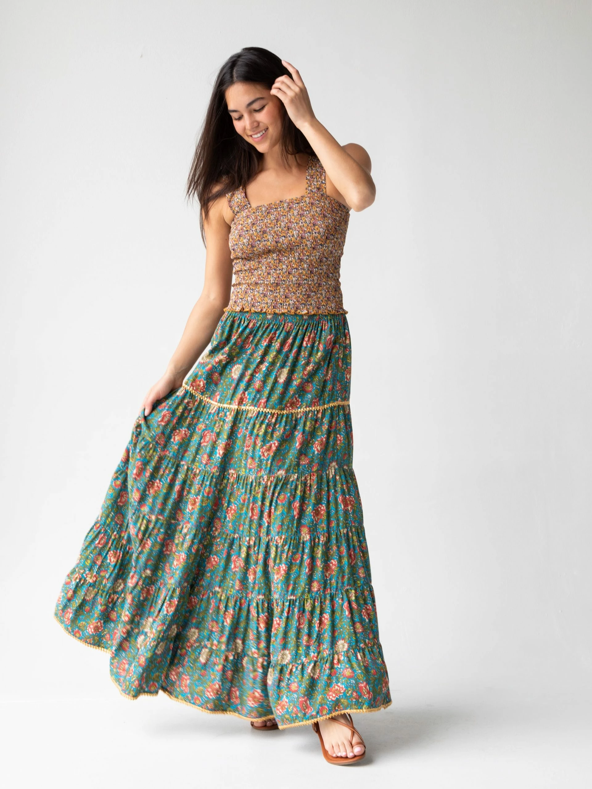 Natural Life Gabi Tiered Maxi Skirt - Teal Red Floral 4 Natural Life Gabi Tiered Maxi Skirt - Teal Red Floral - Image 2