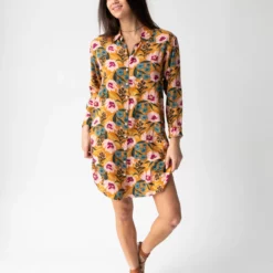 Natural Life Georgia Shirt Dress - Orange Pink Floral