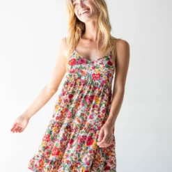 Natural Life Cleo Tiered Dress - Bright Pink Floral
