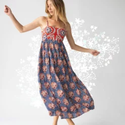 Natural Life Bailey Maxi Dress - Navy Red Mix Print