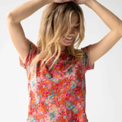 Natural Life Lily Printed Knit Tee Shirt - Pink Red Floral -Natural Life Shop 1A2A5683 scaled