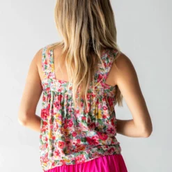 Natural Life Kate Pleated Tank Top - Bright Pink Floral -Natural Life Shop 1A2A5903 20copy scaled