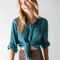 Natural Life Lola Tie Button Down - Teal -Natural Life Shop 1A2A6018 scaled