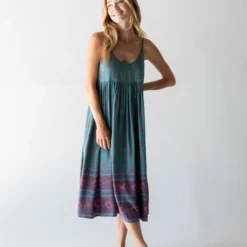 Natural Life Gigi Midi Dress - Teal Floral Border