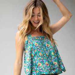 Natural Life Kate Pleated Tank Top - Turquoise Floral