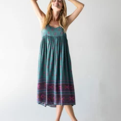 Natural Life Gigi Midi Dress - Teal Floral Border -Natural Life Shop 1A2A6252 Edit scaled