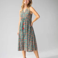 Natural Life Amelia Sleeveless Shirt Dress - Turquoise Vines