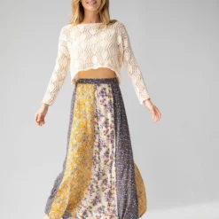 Natural Life Valentina Maxi Skirt - Yellow Cream Floral Mix