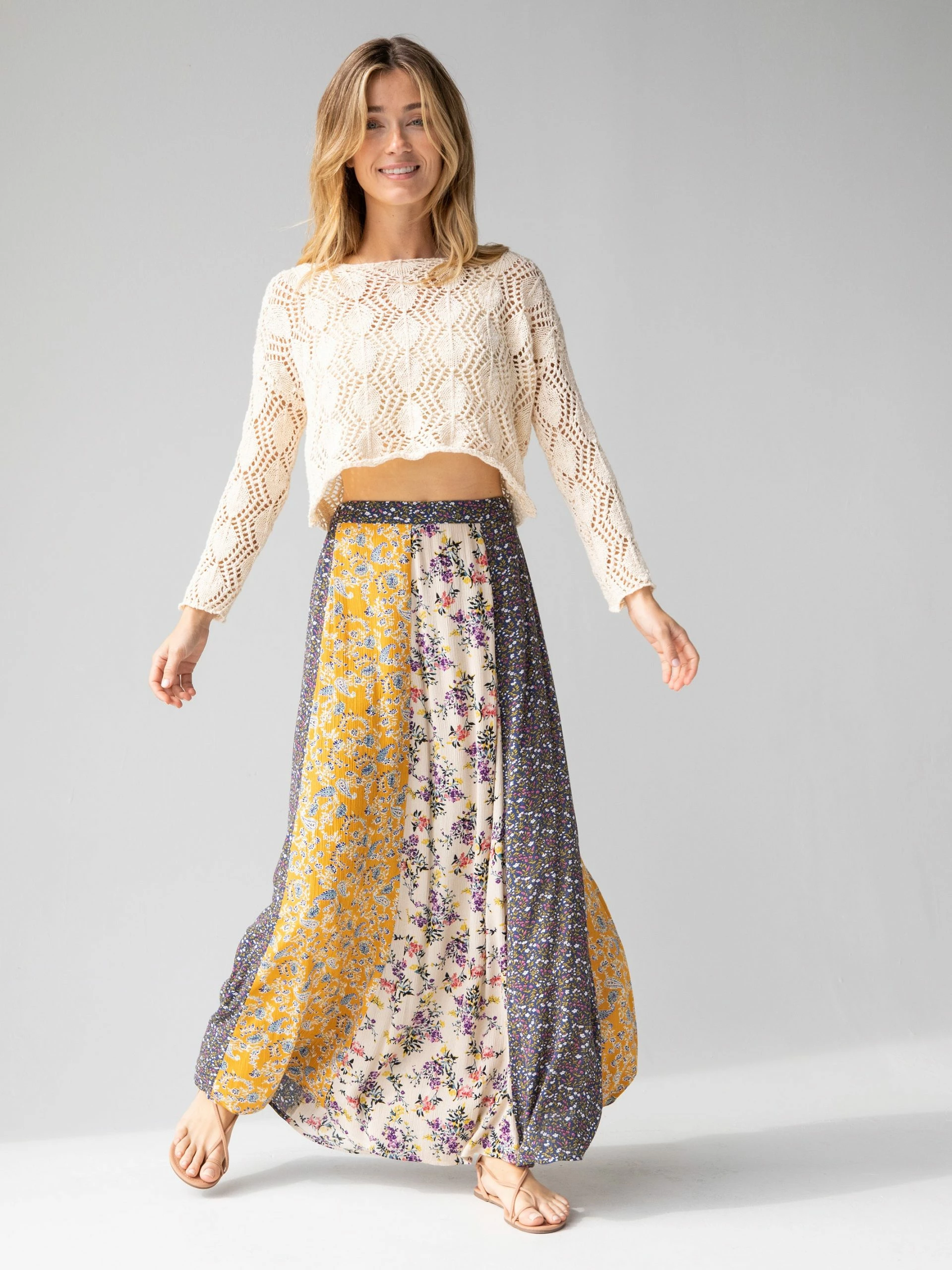 Natural Life Valentina Maxi Skirt - Yellow Cream Floral Mix 3 Natural Life Valentina Maxi Skirt - Yellow Cream Floral Mix
