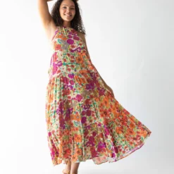 Natural Life Halle Printed Halter Maxi Dress - Fuschia Floral -Natural Life Shop 1A2A8123 scaled