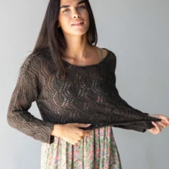 Natural Life Blythe Cropped Summer Sweater - Charcoal