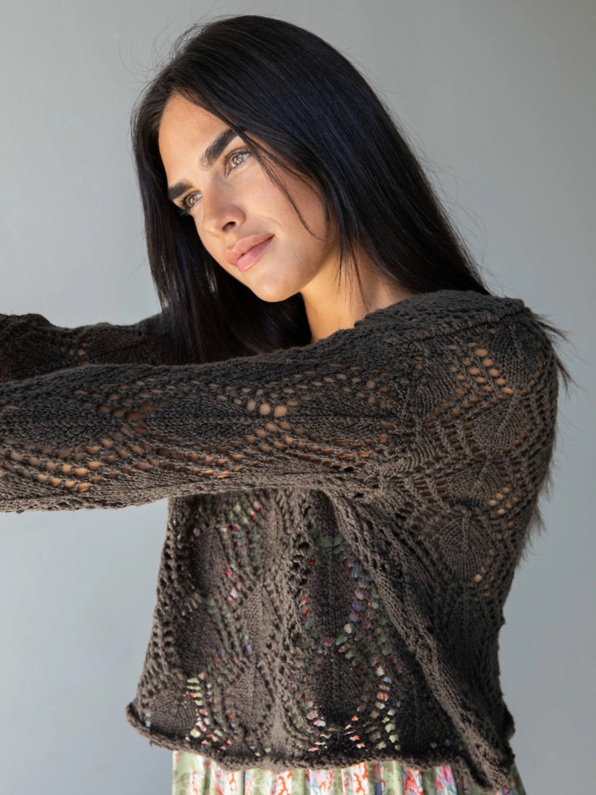 Natural Life Blythe Cropped Summer Sweater - Charcoal 4 Natural Life Blythe Cropped Summer Sweater - Charcoal - Image 2