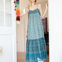 Natural Life Journey Boho Maxi Dress Teal - Floral Border -Natural Life Shop 1A2A9283 scaled