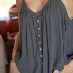 Natural Life Relaxed Button Down Tank Top - Charcoal -Natural Life Shop 1A2A9368 scaled