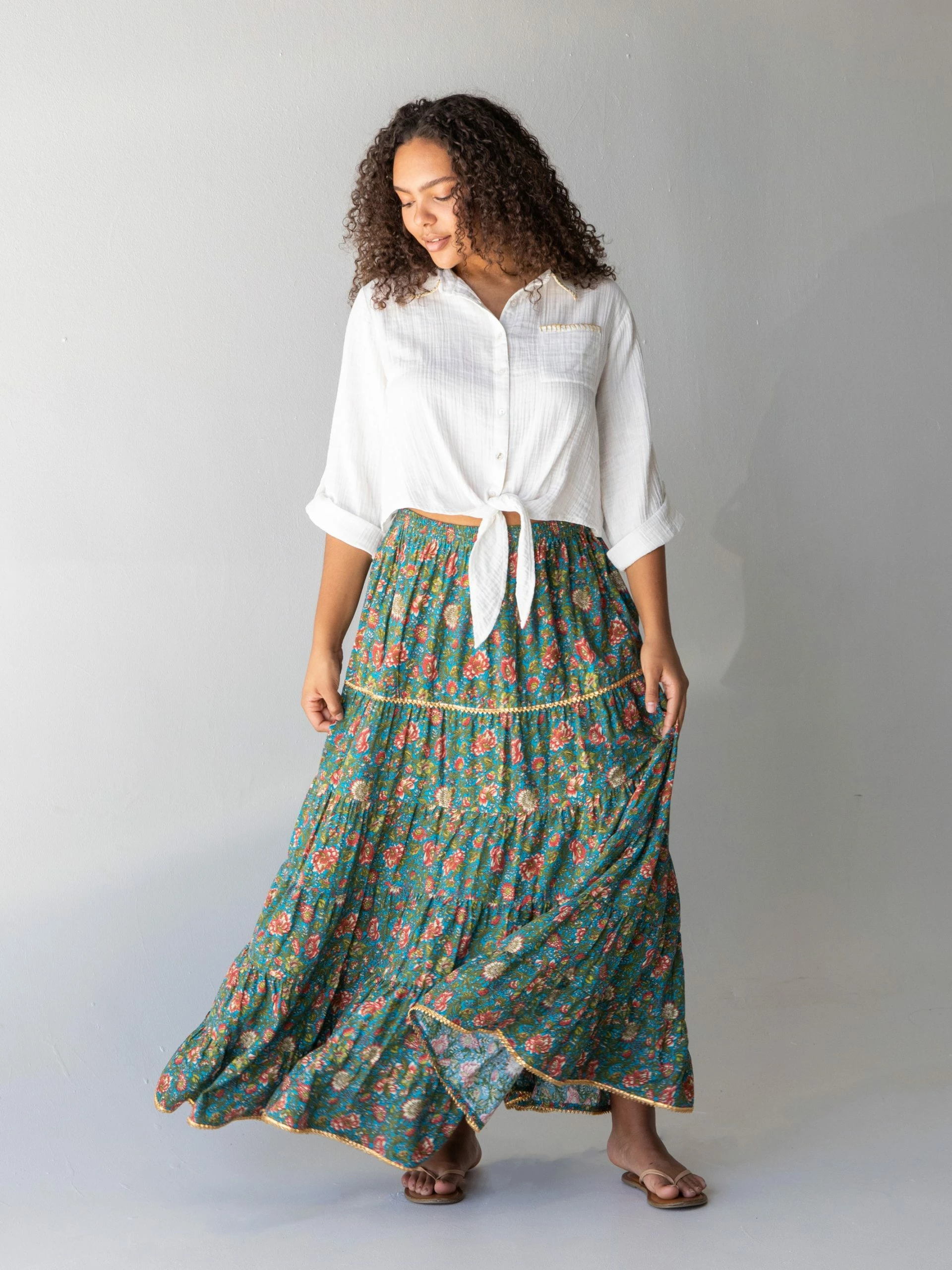 Natural Life Gabi Tiered Maxi Skirt - Teal Red Floral 8 Natural Life Gabi Tiered Maxi Skirt - Teal Red Floral - Image 6