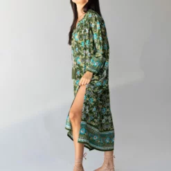Natural Life Dara Woven Maxi Dress - Olive Floral Border