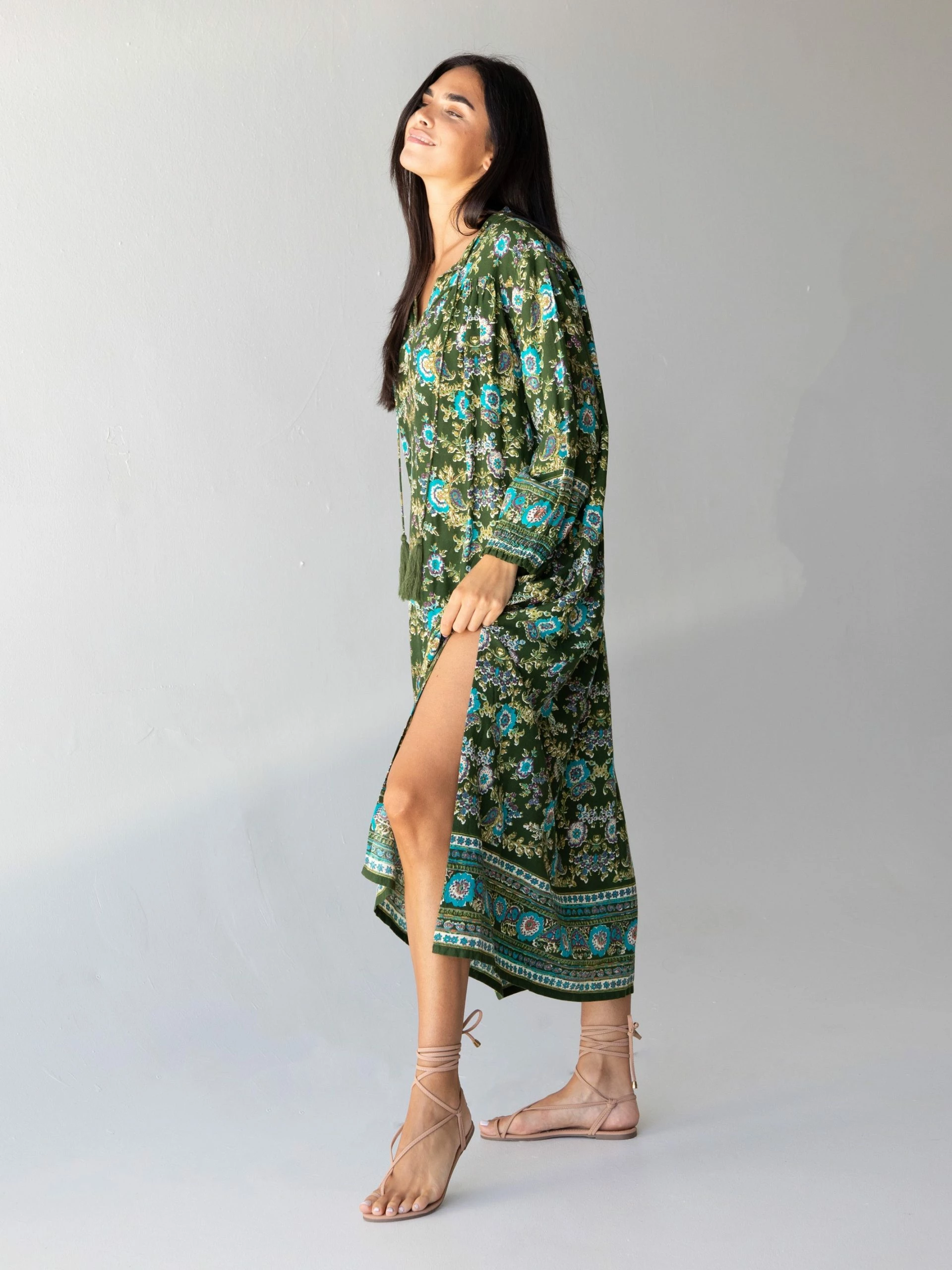 Natural Life Dara Woven Maxi Dress - Olive Floral Border 3 Natural Life Dara Woven Maxi Dress - Olive Floral Border