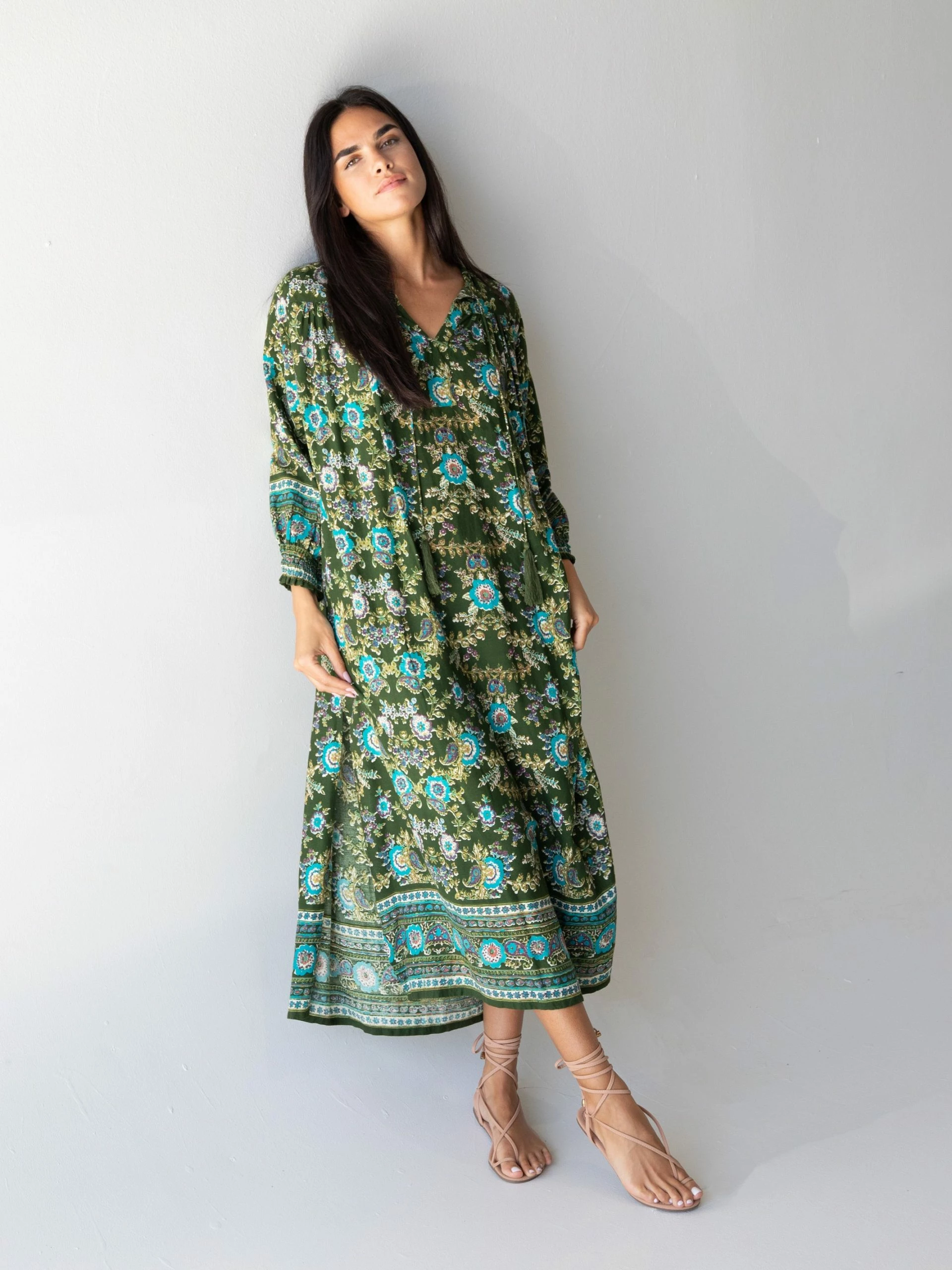 Natural Life Dara Woven Maxi Dress - Olive Floral Border 6 Natural Life Dara Woven Maxi Dress - Olive Floral Border - Image 4