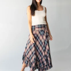Natural Life Feelin' Alive Convertible Midi Skirt - Navy Plaid -Natural Life Shop 1A2A9615 Edit scaled