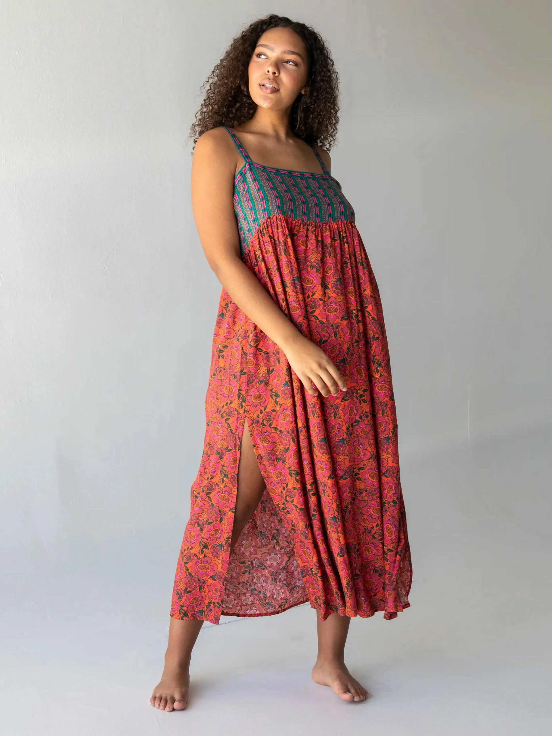 Natural Life Patti Side Slit Maxi Dress - Red Orange Mixed Print 6 Natural Life Patti Side Slit Maxi Dress - Red Orange Mixed Print - Image 4