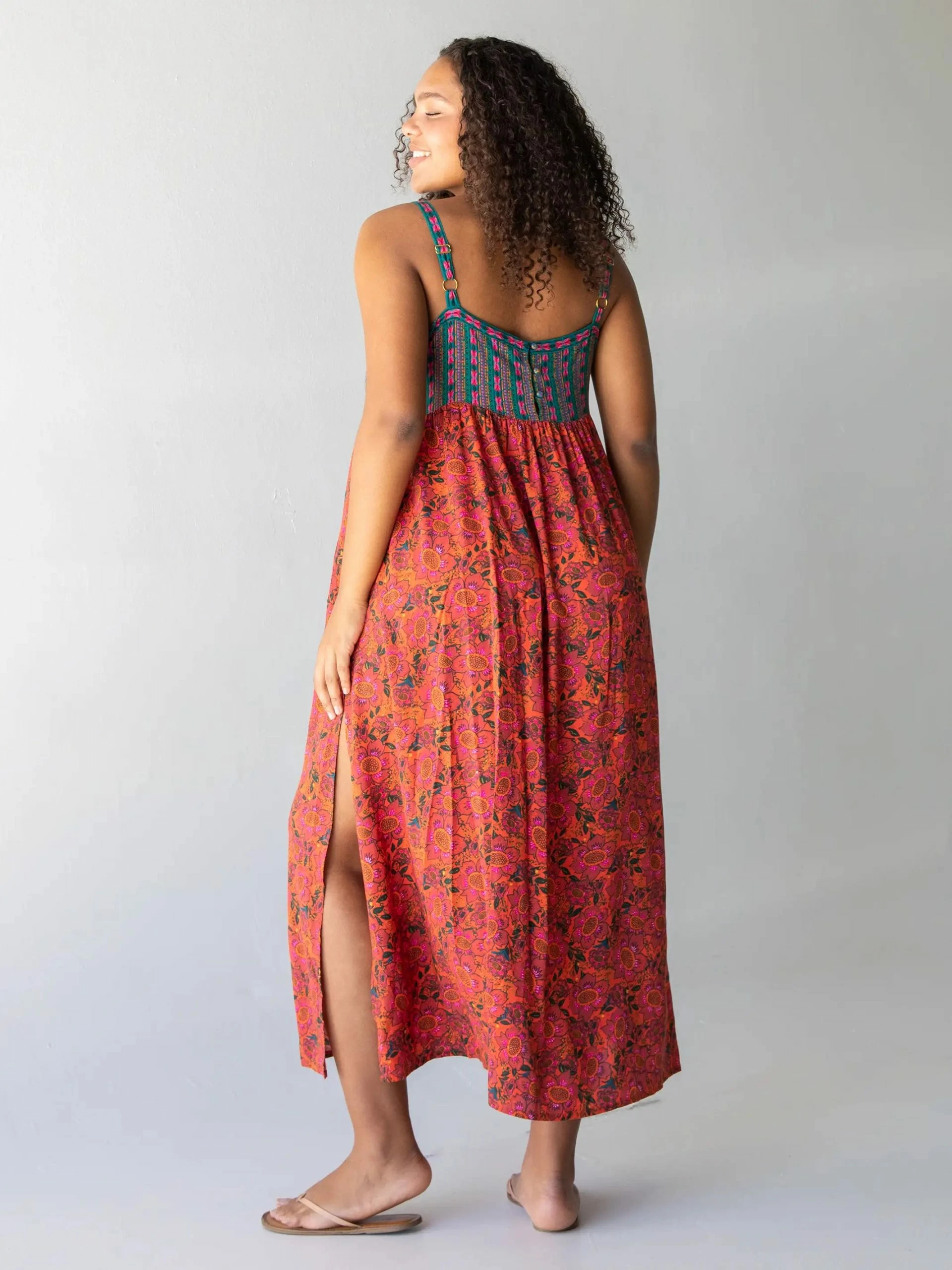 Natural Life Patti Side Slit Maxi Dress - Red Orange Mixed Print 7 Natural Life Patti Side Slit Maxi Dress - Red Orange Mixed Print - Image 5
