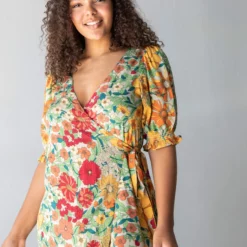 Natural Life Sophia Wrap Midi Dress - Gold Vintage Floral -Natural Life Shop 1A2A9738 scaled
