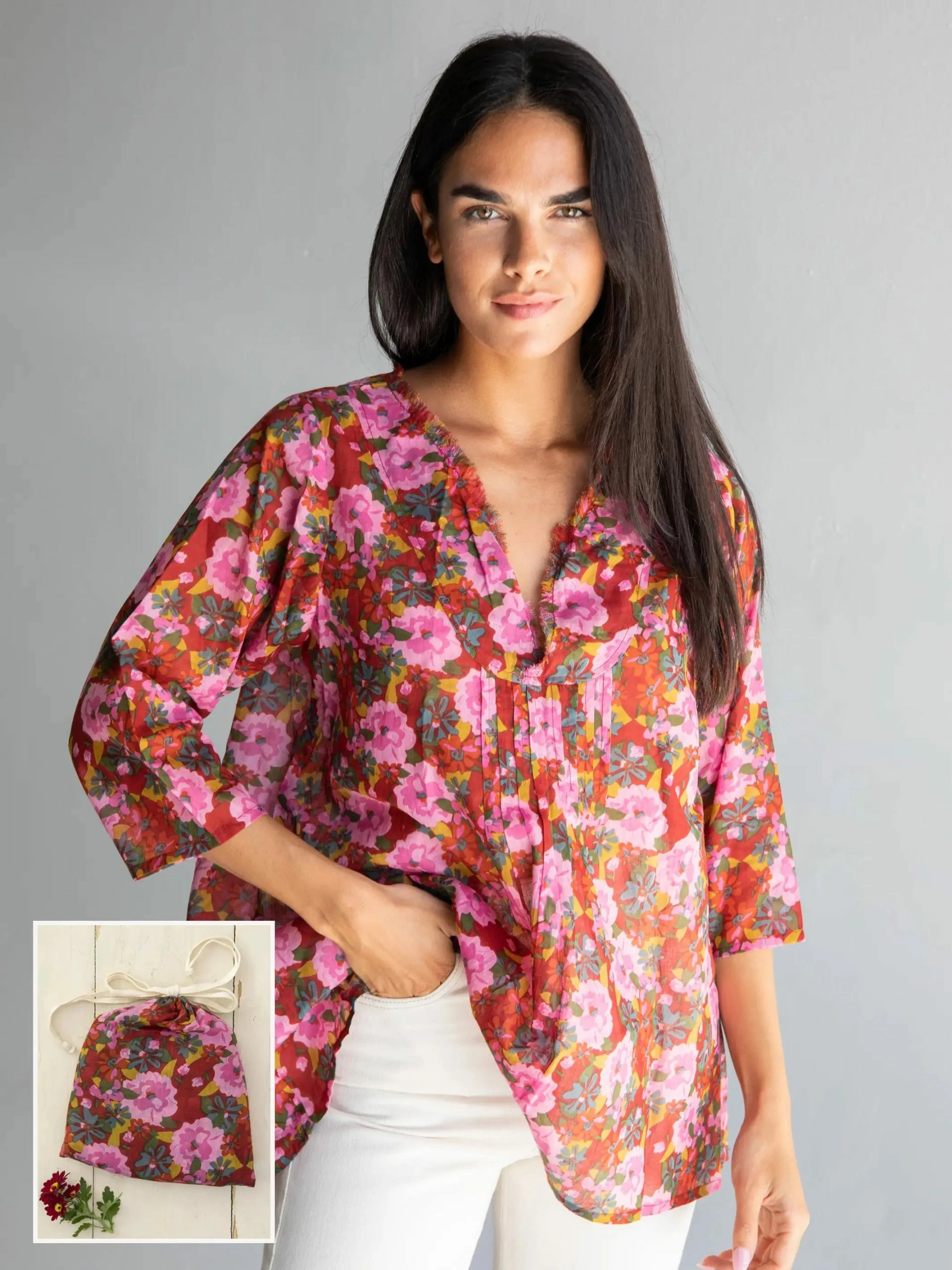 Natural Life Tunic-In-A-Bag - Pink Red Floral 5 Natural Life Tunic-In-A-Bag - Pink Red Floral - Image 3