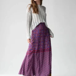Natural Life Amy Maxi Skirt - Red Blue Gold Border