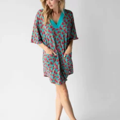 Natural Life Charlie V-Neck Dress - Red Blue Floral