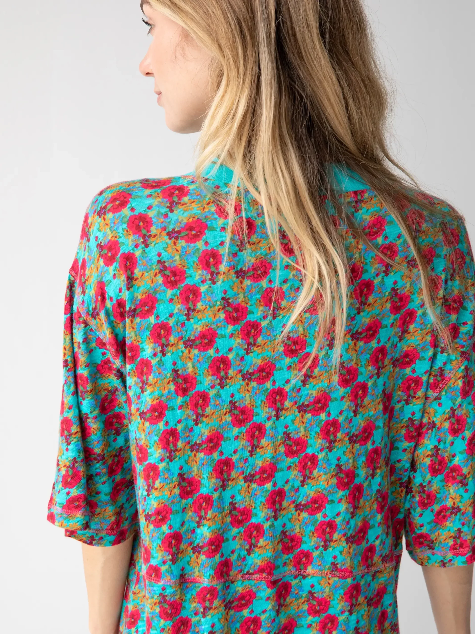 Natural Life Charlie V-Neck Dress - Red Blue Floral 5 Natural Life Charlie V-Neck Dress - Red Blue Floral - Image 3