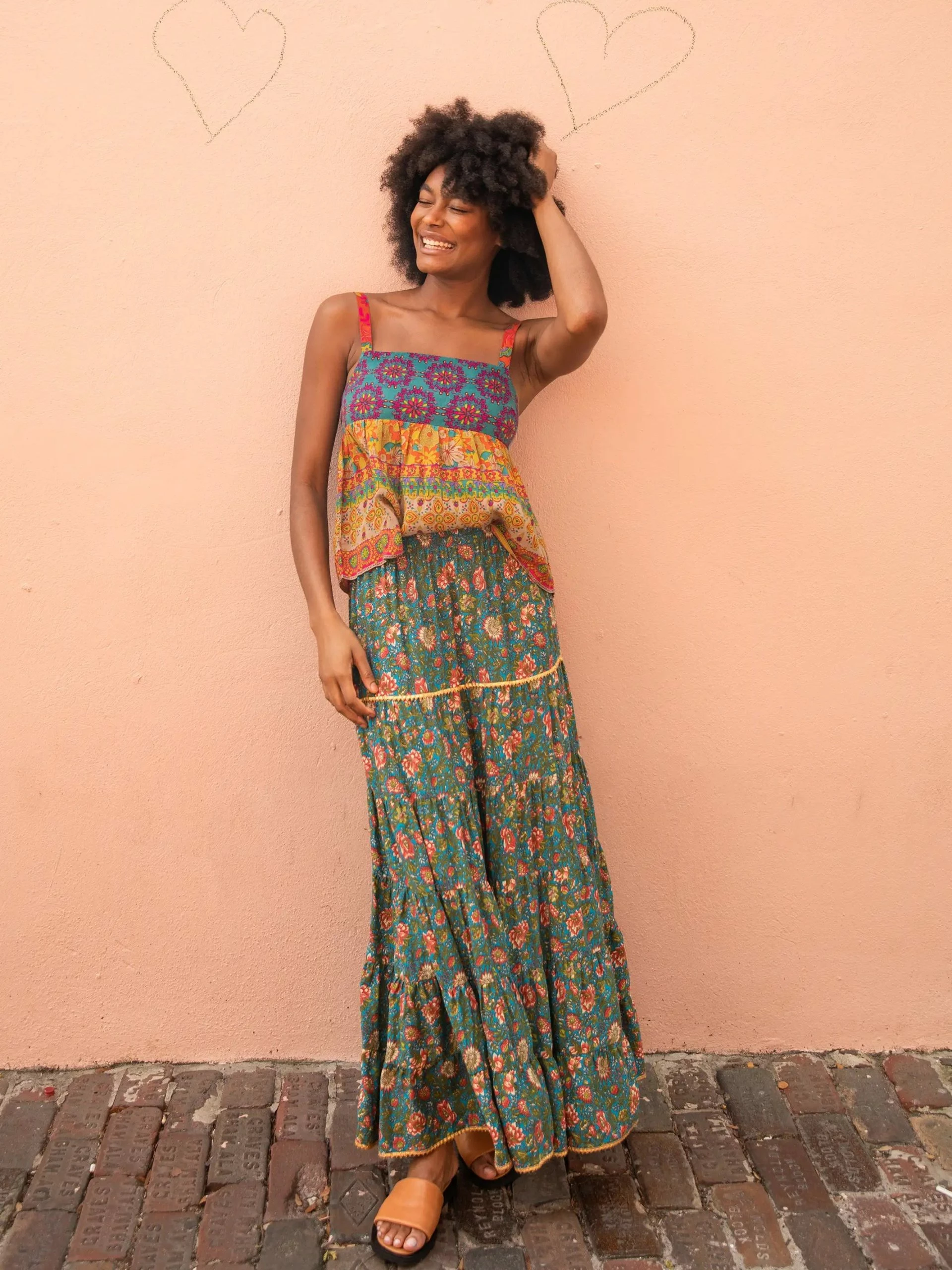 Natural Life Gabi Tiered Maxi Skirt - Teal Red Floral 3 Natural Life Gabi Tiered Maxi Skirt - Teal Red Floral