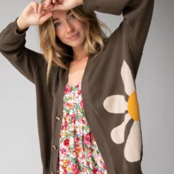 Natural Life Live Happy Cardigan Sweater - Olive Daisy -Natural Life Shop 484A0576 20copy